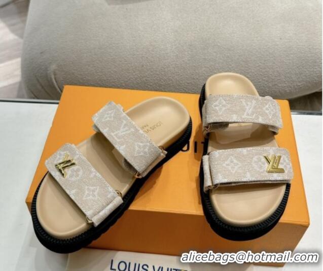 Good Quality Louis Vuitton Bom V Sunset Flat Comfort Slides Sandal in Denim Beige 703092