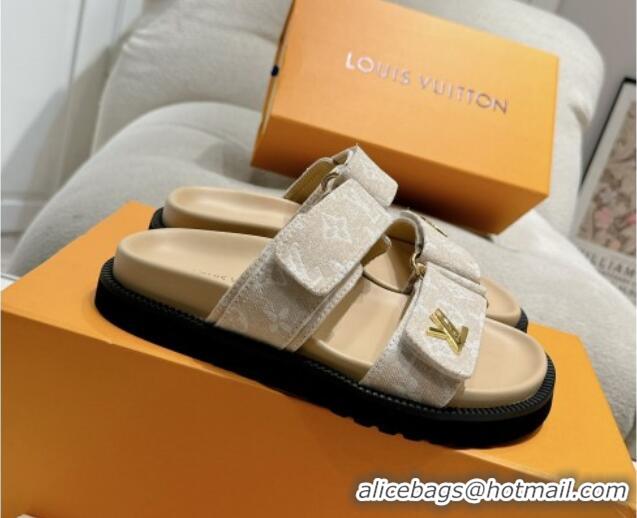 Good Quality Louis Vuitton Bom V Sunset Flat Comfort Slides Sandal in Denim Beige 703092