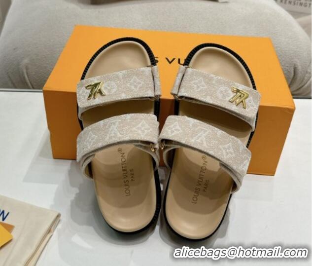 Good Quality Louis Vuitton Bom V Sunset Flat Comfort Slides Sandal in Denim Beige 703092