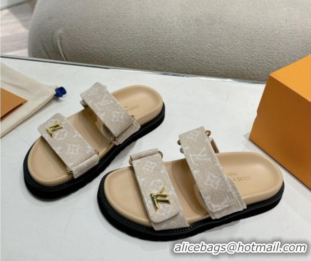 Good Quality Louis Vuitton Bom V Sunset Flat Comfort Slides Sandal in Denim Beige 703092