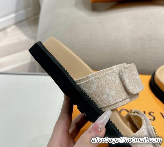 Good Quality Louis Vuitton Bom V Sunset Flat Comfort Slides Sandal in Denim Beige 703092