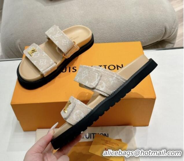 Good Quality Louis Vuitton Bom V Sunset Flat Comfort Slides Sandal in Denim Beige 703092