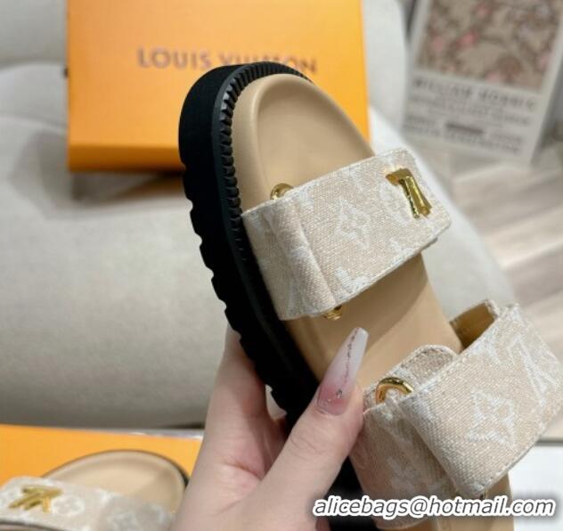 Good Quality Louis Vuitton Bom V Sunset Flat Comfort Slides Sandal in Denim Beige 703092