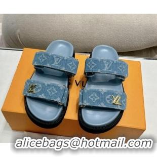 Popular Style Louis Vuitton Bom V Sunset Flat Comfort Slides Sandal in Denim Blue 703093