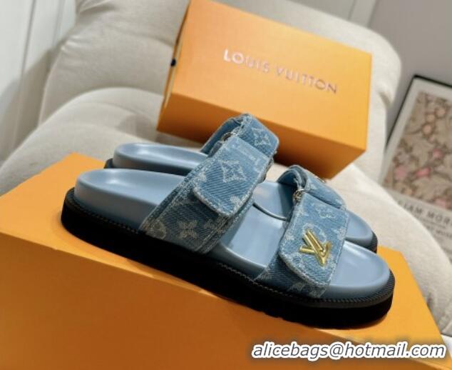 Popular Style Louis Vuitton Bom V Sunset Flat Comfort Slides Sandal in Denim Blue 703093