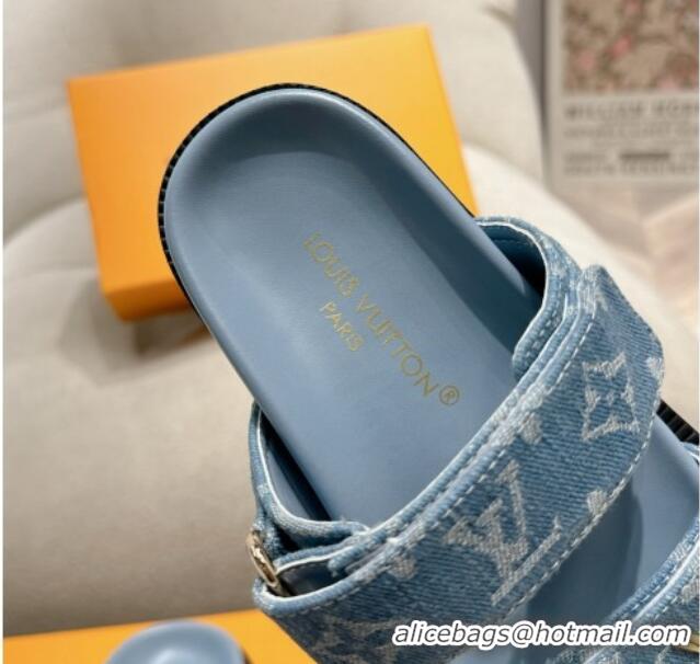 Popular Style Louis Vuitton Bom V Sunset Flat Comfort Slides Sandal in Denim Blue 703093