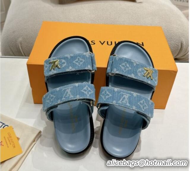 Popular Style Louis Vuitton Bom V Sunset Flat Comfort Slides Sandal in Denim Blue 703093