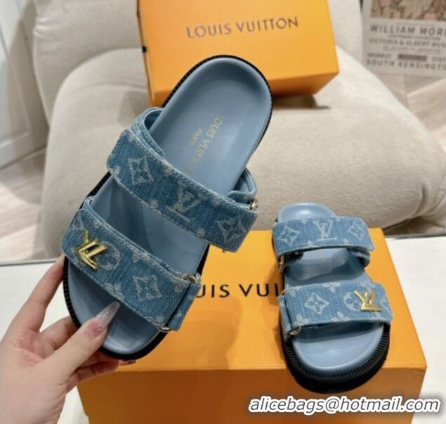 Popular Style Louis Vuitton Bom V Sunset Flat Comfort Slides Sandal in Denim Blue 703093