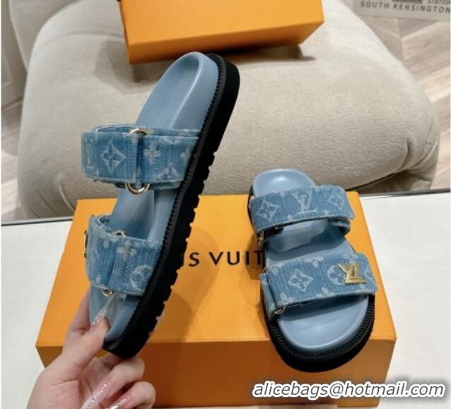 Popular Style Louis Vuitton Bom V Sunset Flat Comfort Slides Sandal in Denim Blue 703093