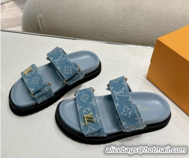 Popular Style Louis Vuitton Bom V Sunset Flat Comfort Slides Sandal in Denim Blue 703093