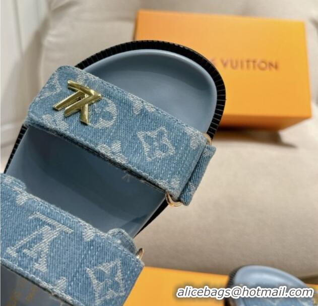 Popular Style Louis Vuitton Bom V Sunset Flat Comfort Slides Sandal in Denim Blue 703093