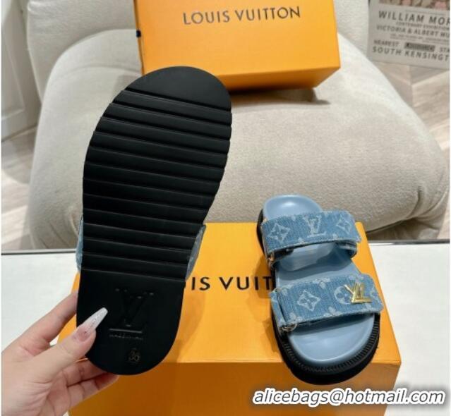 Popular Style Louis Vuitton Bom V Sunset Flat Comfort Slides Sandal in Denim Blue 703093