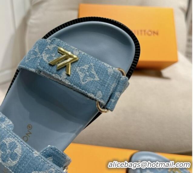 Good Quality Louis Vuitton Bom V Sunset Flat Comfort Sandals in Monogram Denim Blue 703094