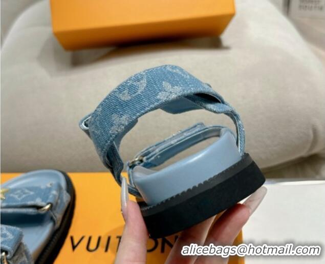 Good Quality Louis Vuitton Bom V Sunset Flat Comfort Sandals in Monogram Denim Blue 703094