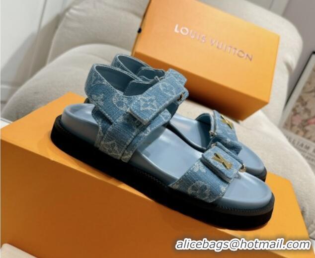 Good Quality Louis Vuitton Bom V Sunset Flat Comfort Sandals in Monogram Denim Blue 703094