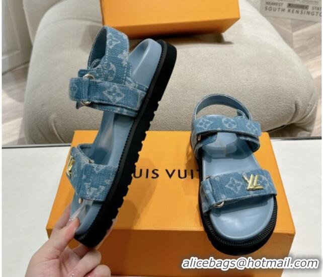 Good Quality Louis Vuitton Bom V Sunset Flat Comfort Sandals in Monogram Denim Blue 703094