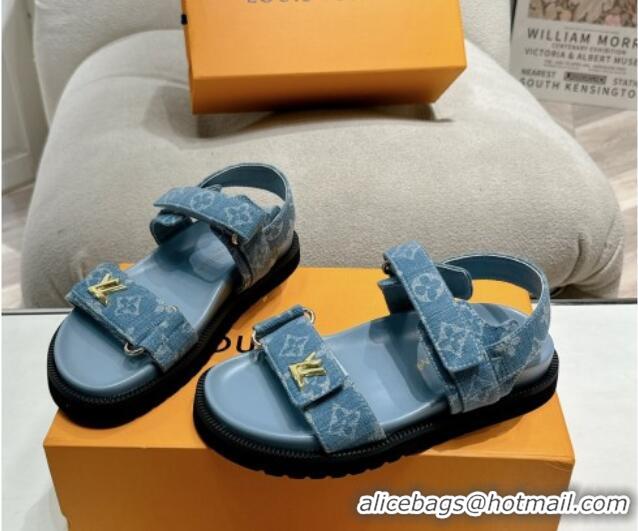 Good Quality Louis Vuitton Bom V Sunset Flat Comfort Sandals in Monogram Denim Blue 703094