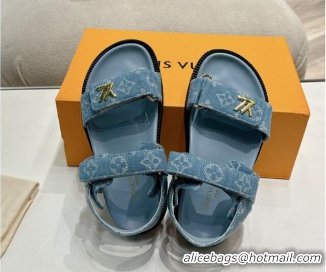 Good Quality Louis Vuitton Bom V Sunset Flat Comfort Sandals in Monogram Denim Blue 703094