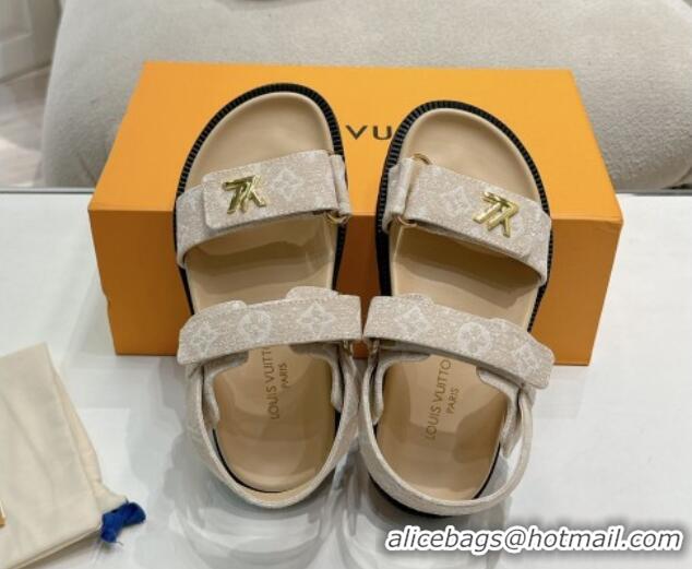 Best Product Louis Vuitton Bom V Sunset Flat Comfort Sandals in Monogram Denim Beige 703095