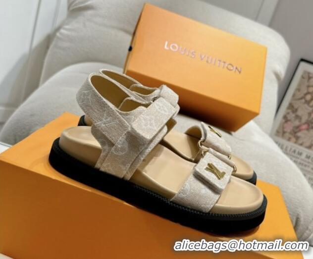 Best Product Louis Vuitton Bom V Sunset Flat Comfort Sandals in Monogram Denim Beige 703095