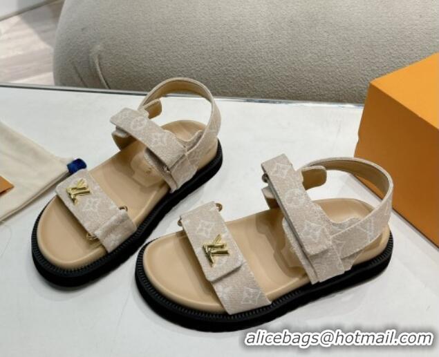 Best Product Louis Vuitton Bom V Sunset Flat Comfort Sandals in Monogram Denim Beige 703095