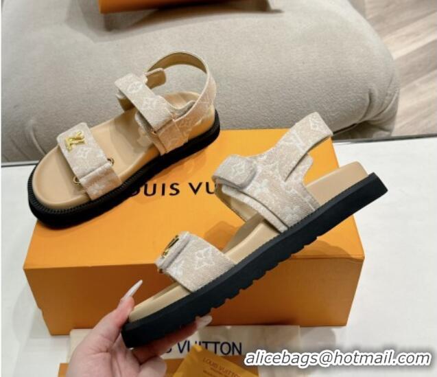 Best Product Louis Vuitton Bom V Sunset Flat Comfort Sandals in Monogram Denim Beige 703095