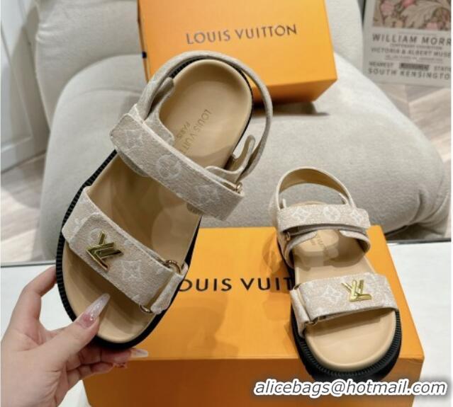 Best Product Louis Vuitton Bom V Sunset Flat Comfort Sandals in Monogram Denim Beige 703095