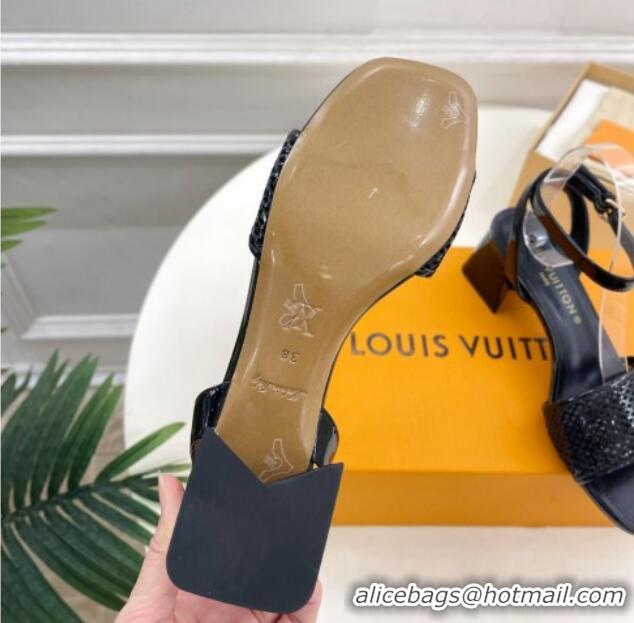 Top Design Louis Vuitton Shake Heel Sandals 5.5cm in Perforated Patent Leather Black 703096