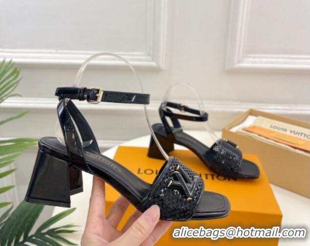 Top Design Louis Vuitton Shake Heel Sandals 5.5cm in Perforated Patent Leather Black 703096