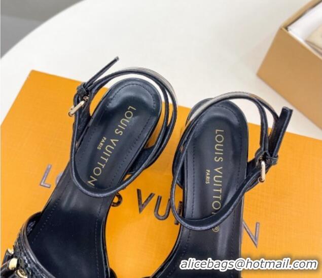 Top Design Louis Vuitton Shake Heel Sandals 5.5cm in Perforated Patent Leather Black 703096