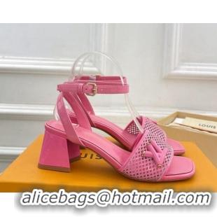 Pretty Style Louis Vuitton Shake Heel Sandals 5.5cm in Perforated Patent Leather Pink 703098