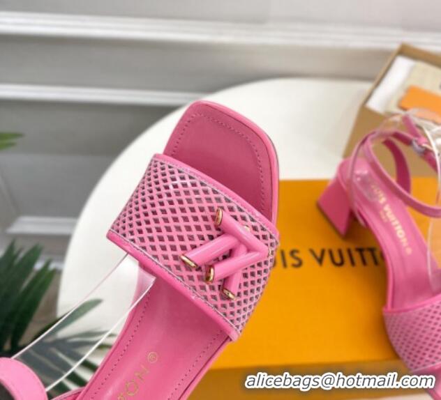 Pretty Style Louis Vuitton Shake Heel Sandals 5.5cm in Perforated Patent Leather Pink 703098