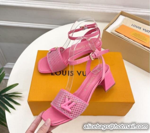 Pretty Style Louis Vuitton Shake Heel Sandals 5.5cm in Perforated Patent Leather Pink 703098