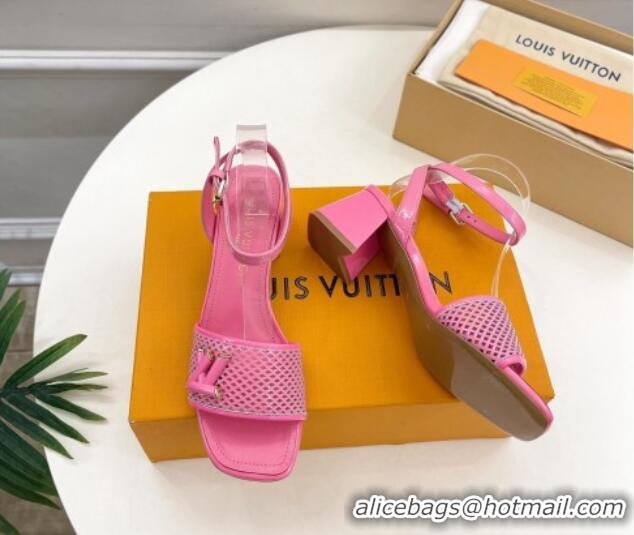 Pretty Style Louis Vuitton Shake Heel Sandals 5.5cm in Perforated Patent Leather Pink 703098