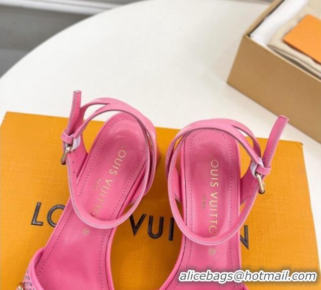 Pretty Style Louis Vuitton Shake Heel Sandals 5.5cm in Perforated Patent Leather Pink 703098