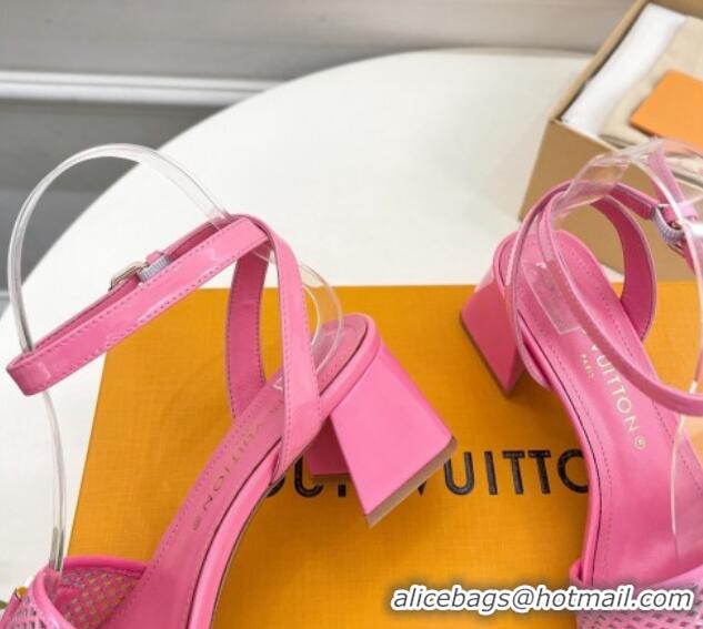 Pretty Style Louis Vuitton Shake Heel Sandals 5.5cm in Perforated Patent Leather Pink 703098