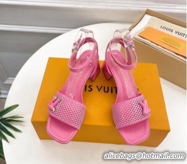 Pretty Style Louis Vuitton Shake Heel Sandals 5.5cm in Perforated Patent Leather Pink 703098