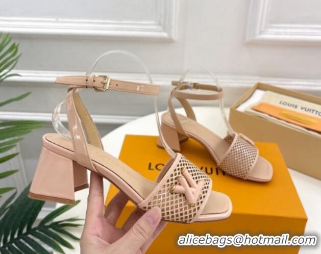 Charming Louis Vuitton Shake Heel Sandals 5.5cm in Perforated Patent Leather Beige 703099