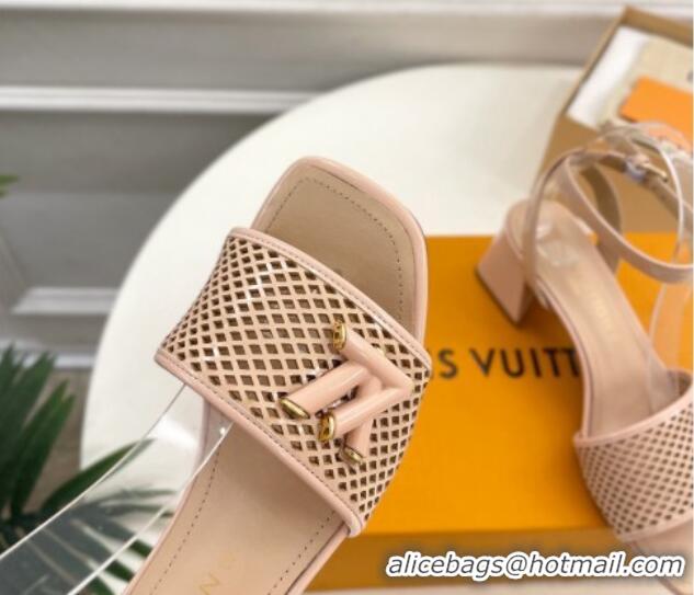 Charming Louis Vuitton Shake Heel Sandals 5.5cm in Perforated Patent Leather Beige 703099