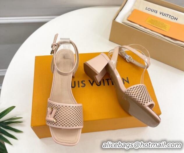 Charming Louis Vuitton Shake Heel Sandals 5.5cm in Perforated Patent Leather Beige 703099