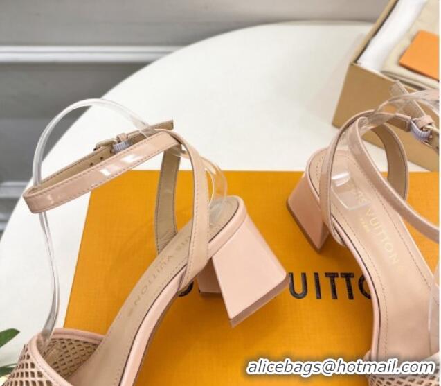 Charming Louis Vuitton Shake Heel Sandals 5.5cm in Perforated Patent Leather Beige 703099