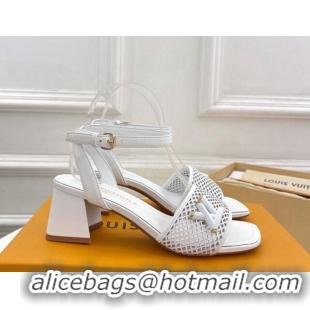 Top Grade Louis Vuitton Shake Heel Sandals 5.5cm in Perforated Calf Leather White 703100