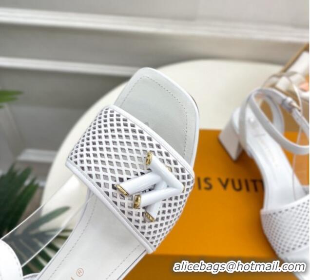 Top Grade Louis Vuitton Shake Heel Sandals 5.5cm in Perforated Calf Leather White 703100