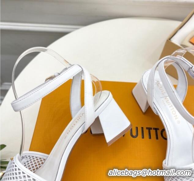 Top Grade Louis Vuitton Shake Heel Sandals 5.5cm in Perforated Calf Leather White 703100