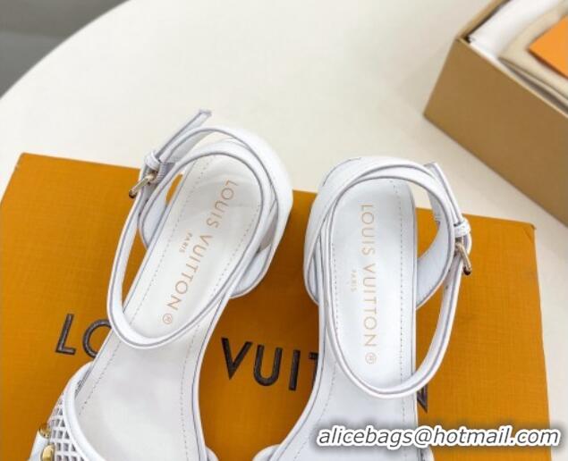 Top Grade Louis Vuitton Shake Heel Sandals 5.5cm in Perforated Calf Leather White 703100