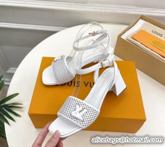 Top Grade Louis Vuitton Shake Heel Sandals 5.5cm in Perforated Calf Leather White 703100