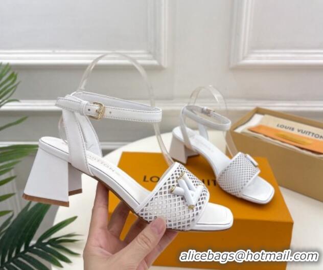 Top Grade Louis Vuitton Shake Heel Sandals 5.5cm in Perforated Calf Leather White 703100