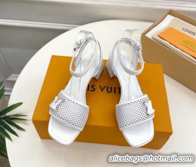 Top Grade Louis Vuitton Shake Heel Sandals 5.5cm in Perforated Calf Leather White 703100