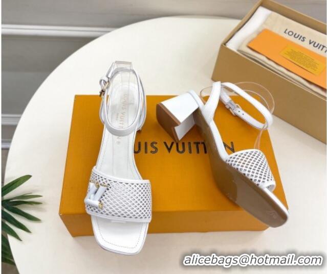 Top Grade Louis Vuitton Shake Heel Sandals 5.5cm in Perforated Calf Leather White 703100