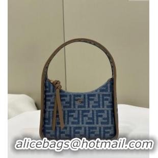 Buy Luxury Fendi Mini Fendessence Mini Hobo bag in 4095 Light Blue FF Denim Fabric 2024